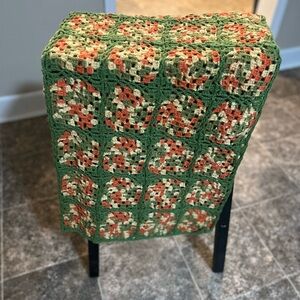 Vintage‎ Granny Square Crochet Throw 45" x 35" Lap Blanket Green Yellow